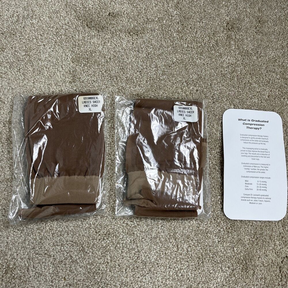 2 Pairs Dr. Leonard's Graduated Compression Therapy‎ Hosiery Knee High Sheer XL